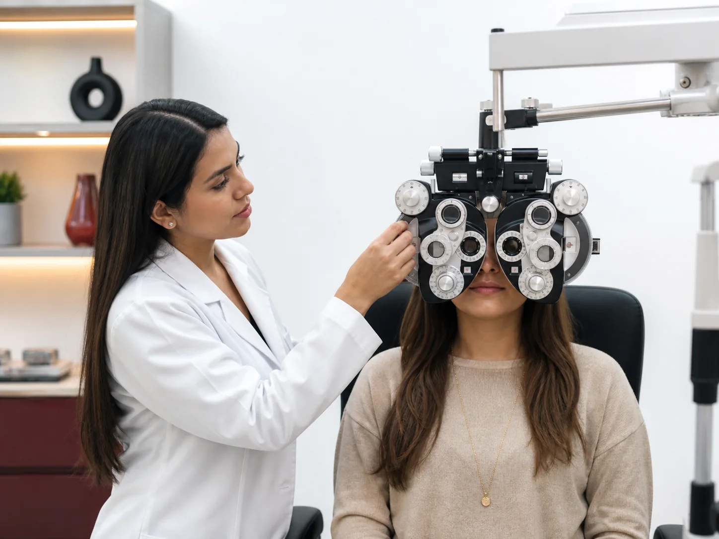 Profesional de optometría realizando una evaluación visual