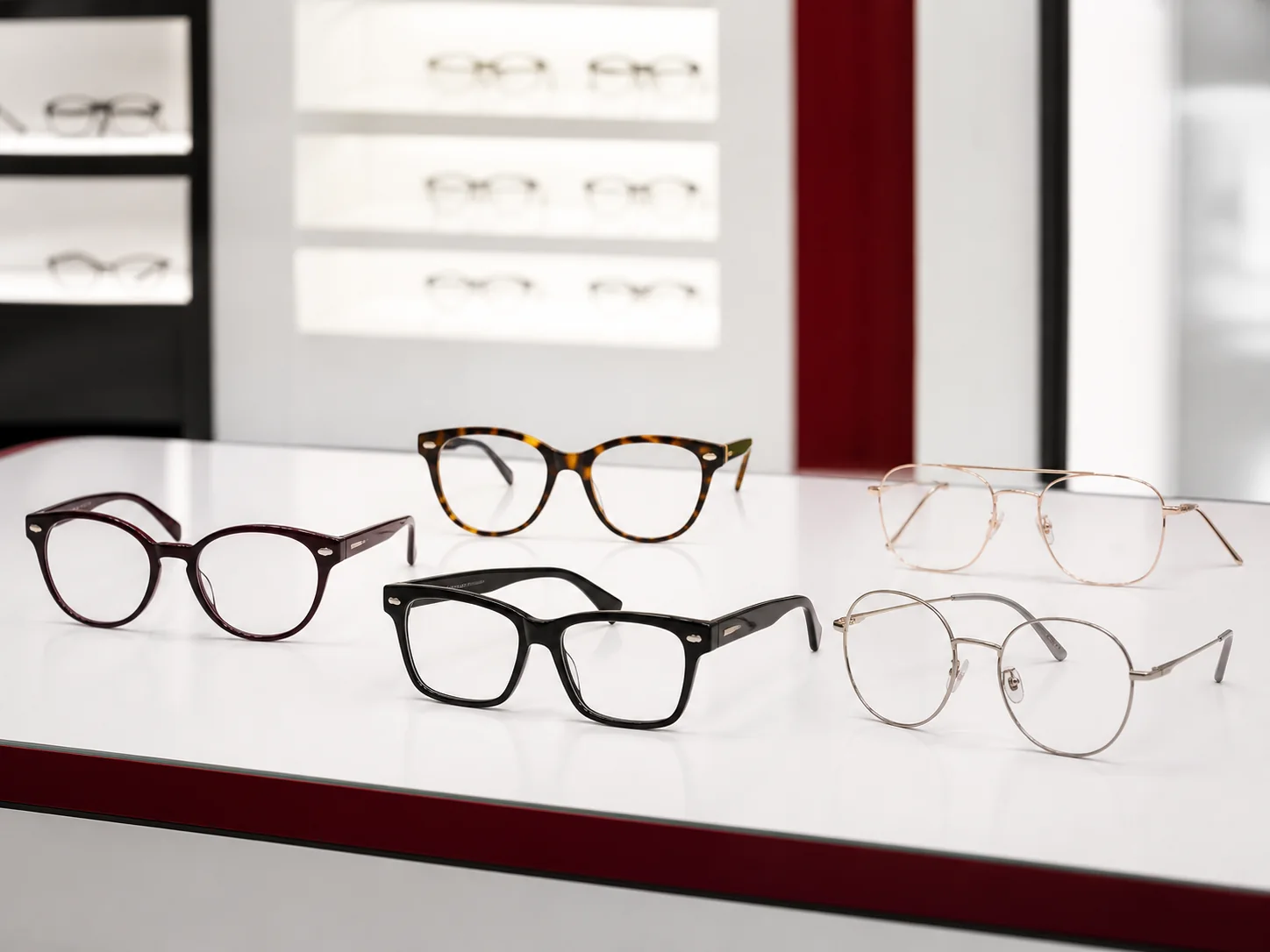 Colección de lentes y monturas de diferentes estilos